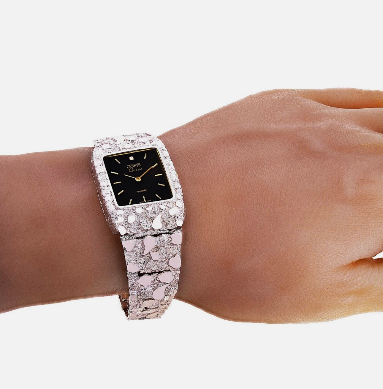 Silver Nugget Link Bracelet Geneve with Diamond