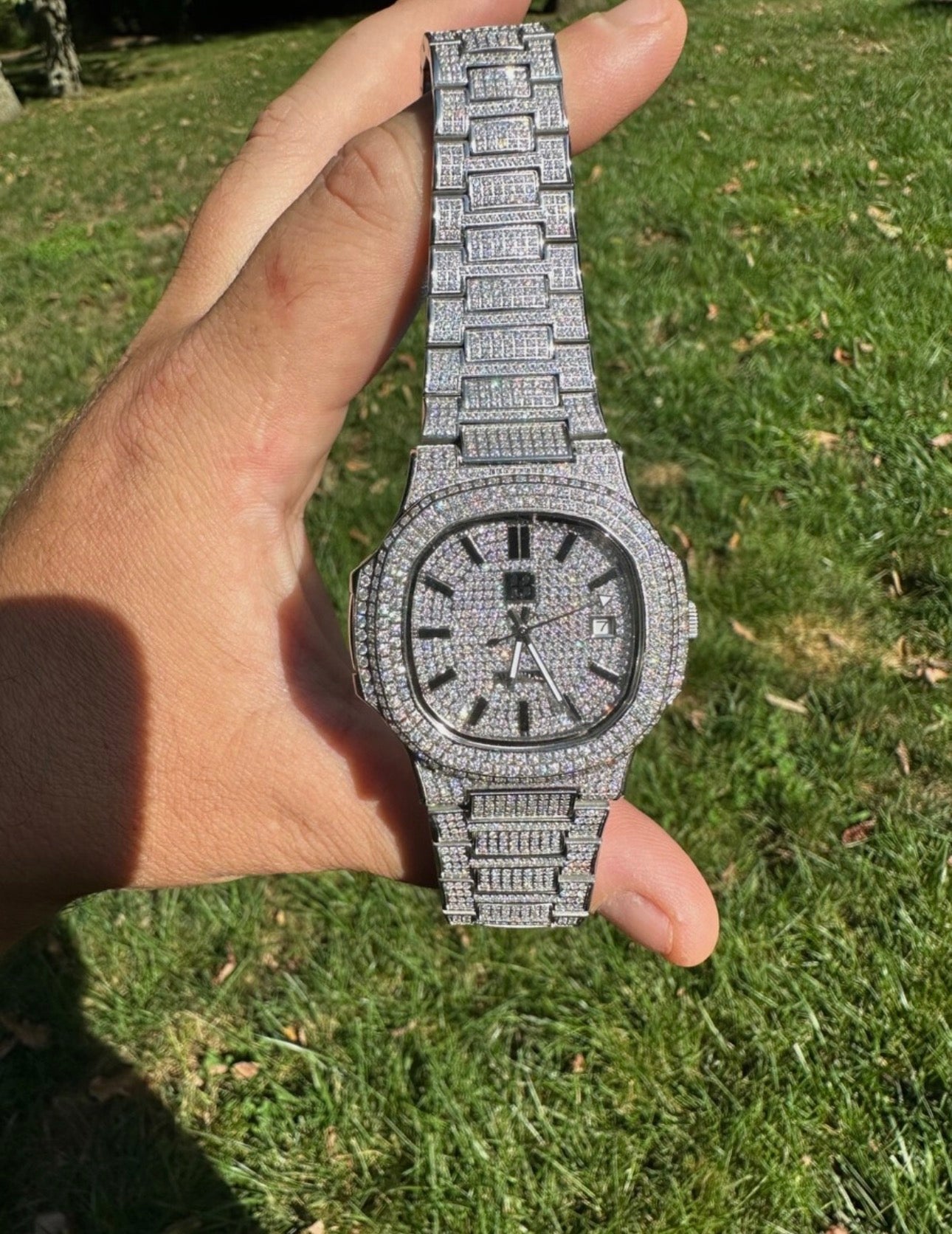 Iced fully diamond blinged stainless steel 41 mm