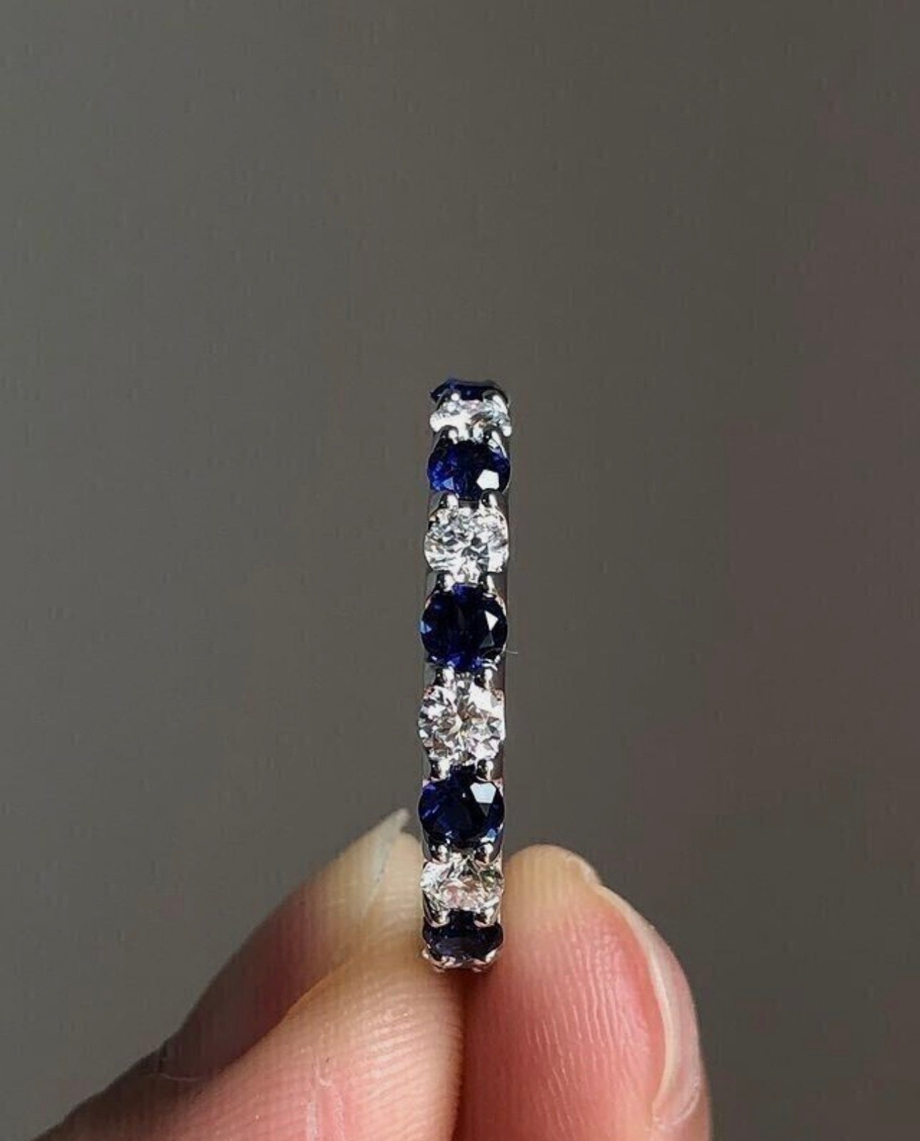 Natural 2.50 ct Blue Sapphire & Diamond Round Cut Eternity Band 14K White Gold