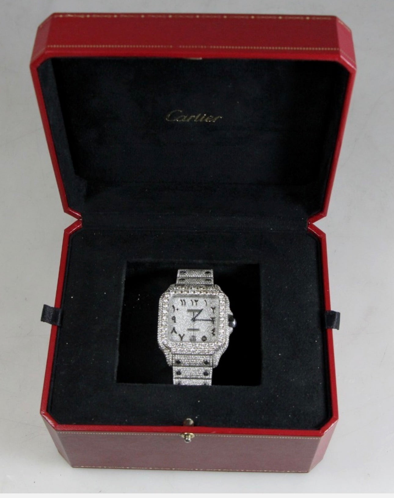 Cartier Santos - Iced Out - 11ct Diamonds - Arabic Numerals - Men's Watch