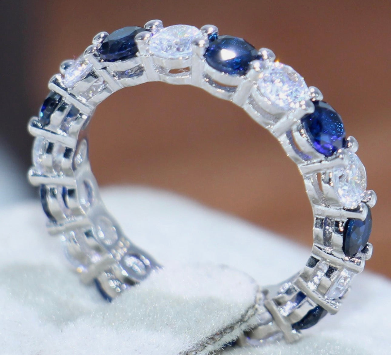Natural 2.50 ct Blue Sapphire & Diamond Round Cut Eternity Band 14K White Gold