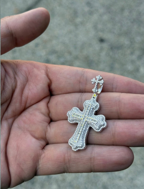 2.35 CTW Moissanite Gothic Baguette Cross Pendant - 925 Sterling Silver Iced Out