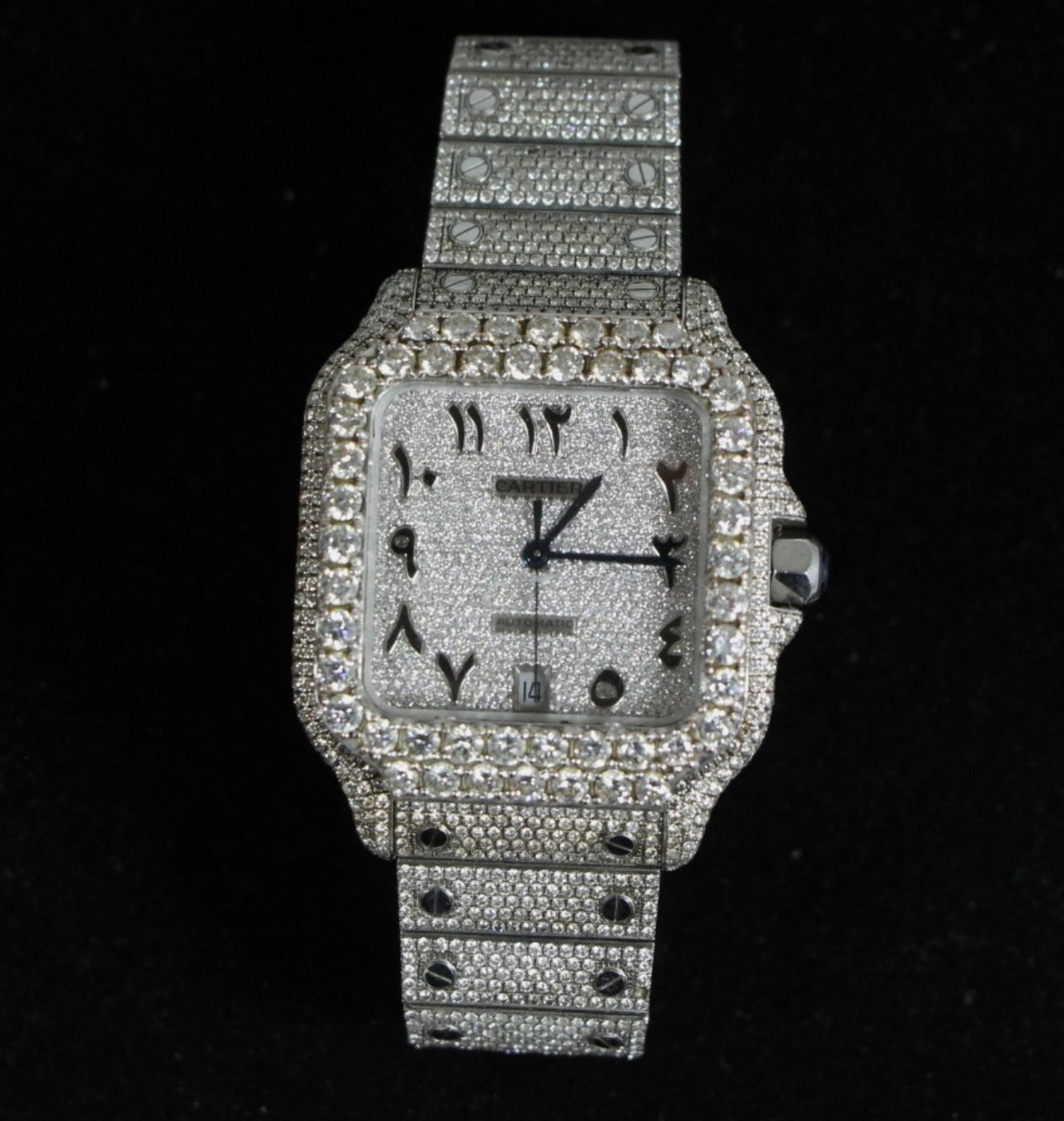 Cartier Santos - Iced Out - 11ct Diamonds - Arabic Numerals - Men's Watch