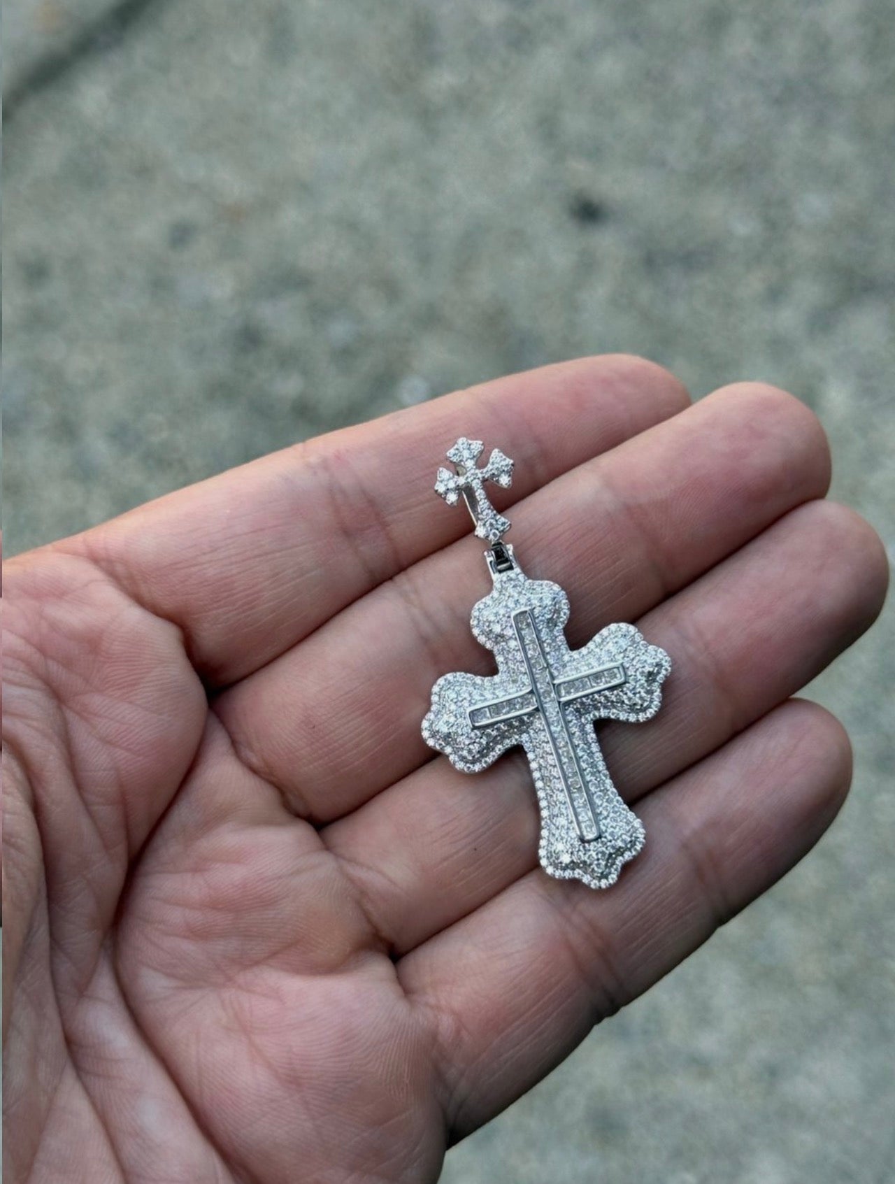 2.35 CTW Moissanite Gothic Baguette Cross Pendant - 925 Sterling Silver Iced Out