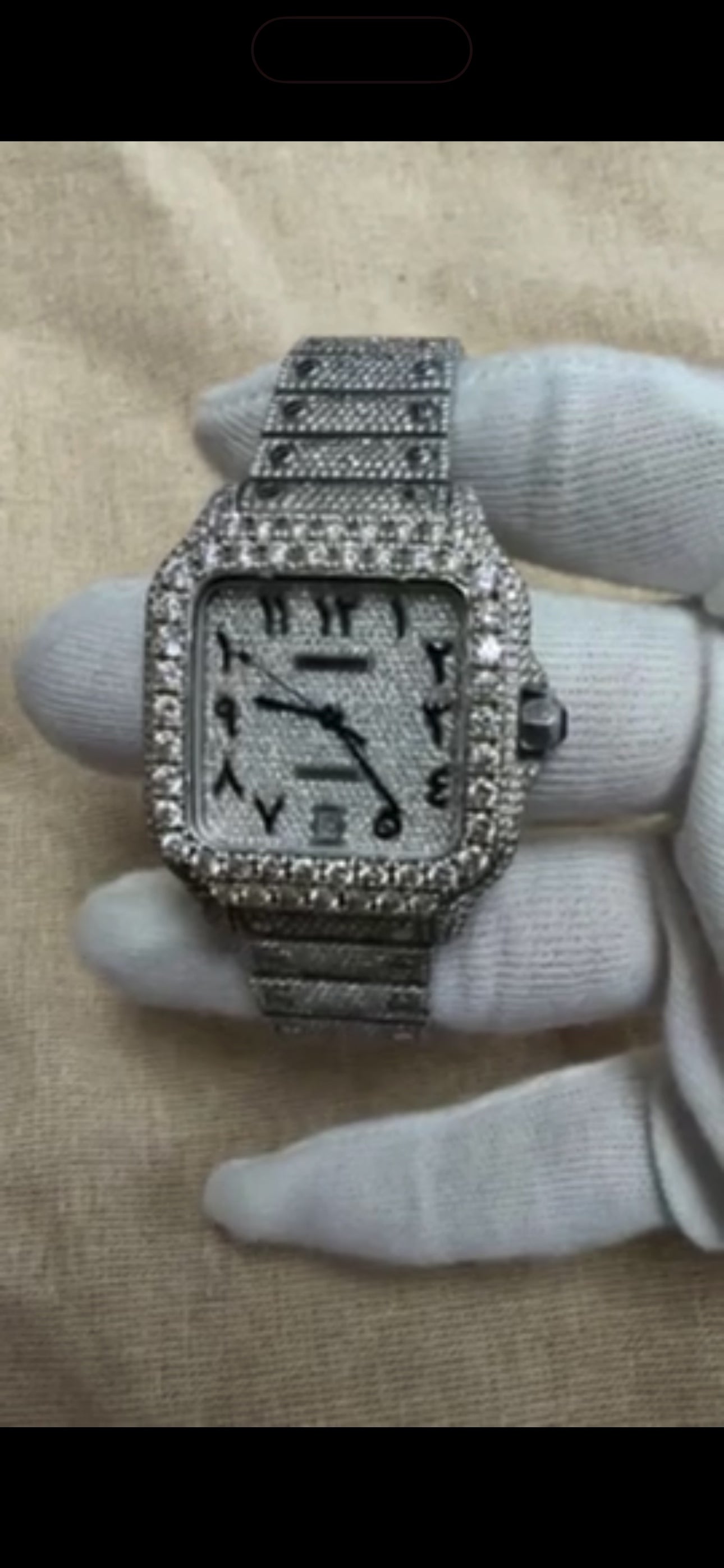 Cartier Santos - Iced Out - 11ct Diamonds - Arabic Numerals - Men's Watch